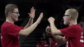 Felix et Alexis Lebrun lors de leur sacre en double aux championnats d'Europe, le 20 octobre 2024 à Linz