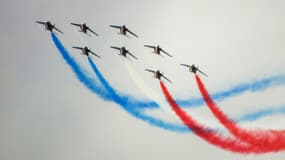 La patrouille de France fête ses 70 ans d'existence, photo d'un entrainement, le 18 mai 2023 à Salon-de-Provence.