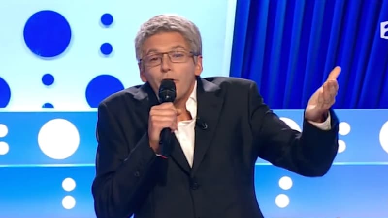 Marc-Antoine Le Bret grimé en Laurent Ruquier dans "On n'est pas couché" le 31 août 2015.