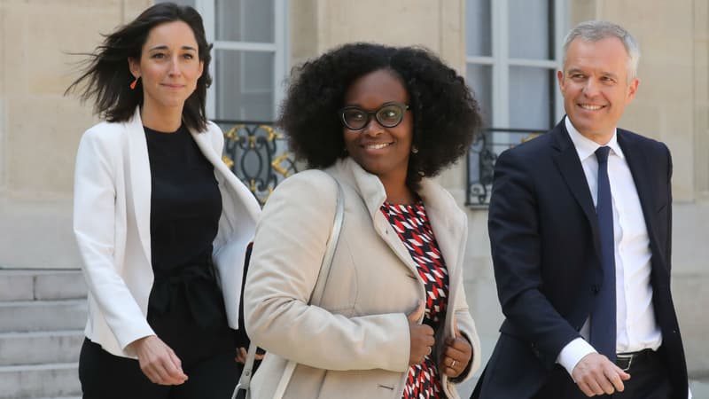 Brune Poirson, Sibeth Ndiaye et François de Rugy dans la cour de l'Elysée, le 30 avril 2019