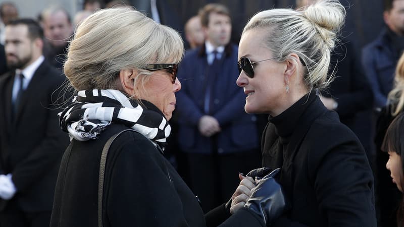 Brigitte Macron et Laeticia Hallyday lors de l'hommage national à Johnny Hallyday