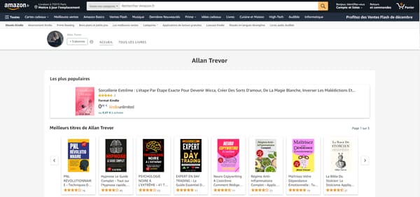 La page du profil d'Allan Trevor sur Amazon. 