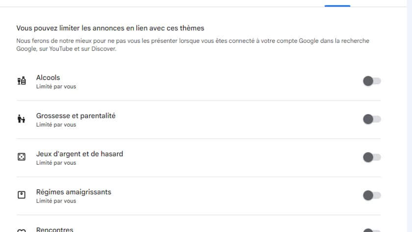 La liste des thèmes "sensibles" répertoriée par Google 