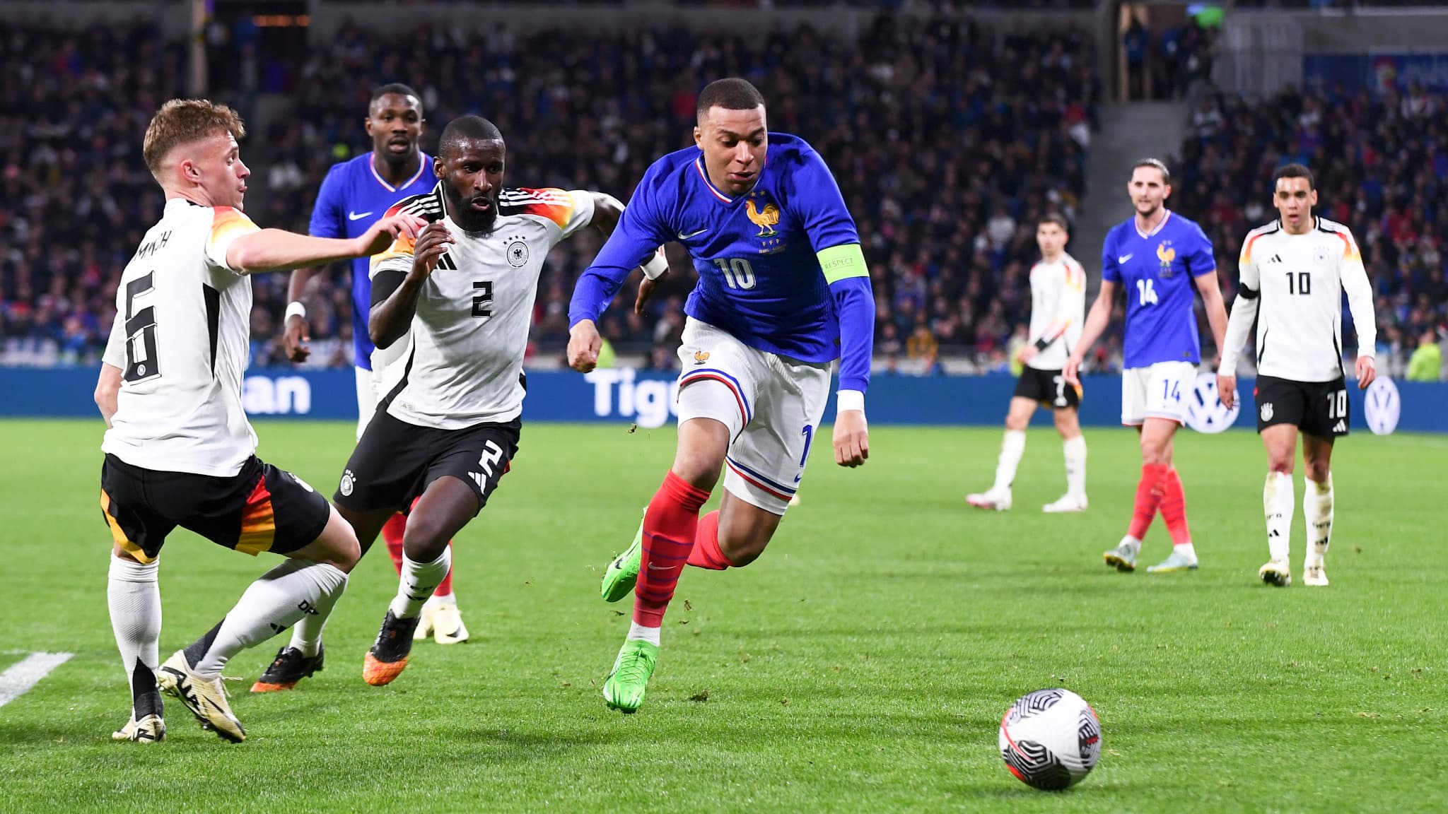Kylian Mbappé lors d'un match France-Allemagne, à Lyon le 23 mars 2024 Kylian Mbappé lors d'un match France-Allemagne, à Lyon le 23 mars 2024