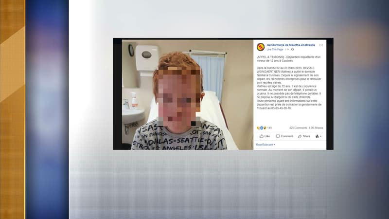 La gendarmerie de Meurthe-et-Moselle lance un appel à témoins après la disparition d'un garçon de 12 ans.