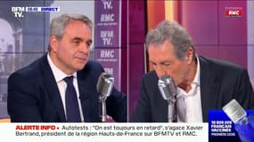 Xavier Bertrand invité de Jean-Jacques Bourdin sur BFMTV/RMC veut baisser de 50% les impôts de production.