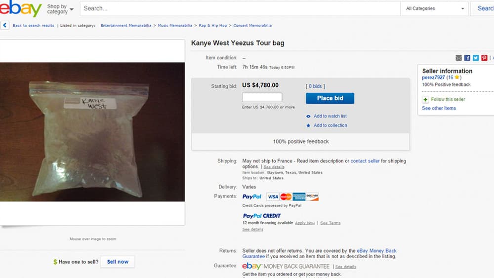 De l'air peut-être respiré par Kanye West, en vente sur eBay. De l'air peut-être respiré par Kanye West, en vente sur eBay.