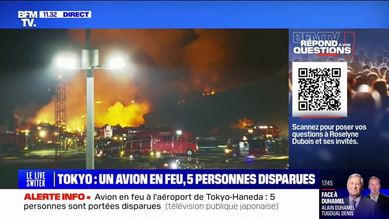 Un avion de ligne a pris feu à l'aéroport de Tokyo et cinq personnes sont portées disparues