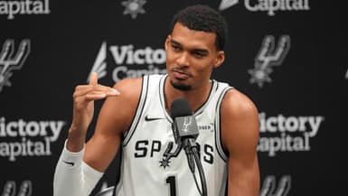 Le Français Victor Wembanyama lors du Media Day des Spurs de San Antonio en NBA, le 29 septembre 2025