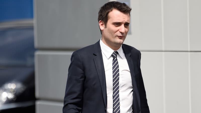 Florian Philippot le 17 avril 2015 à la sortie du QG du FN, à Nanterre.