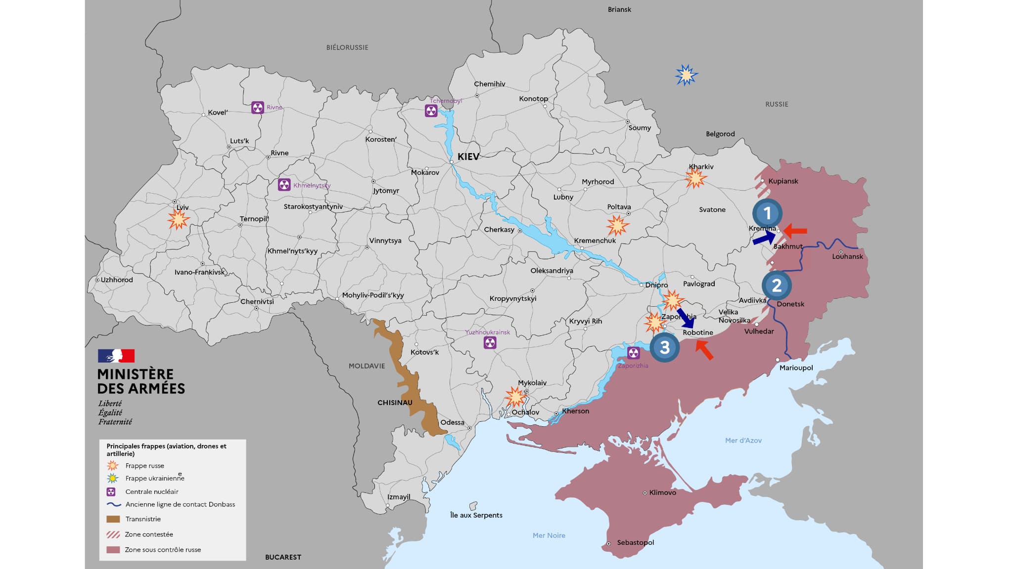 Le point de la situation sur l'évolution de la guerre en Ukraine, partagé par le ministère des Armées français le 19 février 2024.
