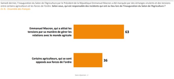 63% des Français estiment qu'Emmanuel Macron est responsable des incidents qui ont eu lieu lors de l’inauguration du Salon de l'agriculture.