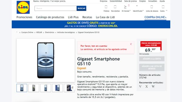 Capture d'écran du site espagnol de Lidl Capture d'écran du site espagnol de Lidl