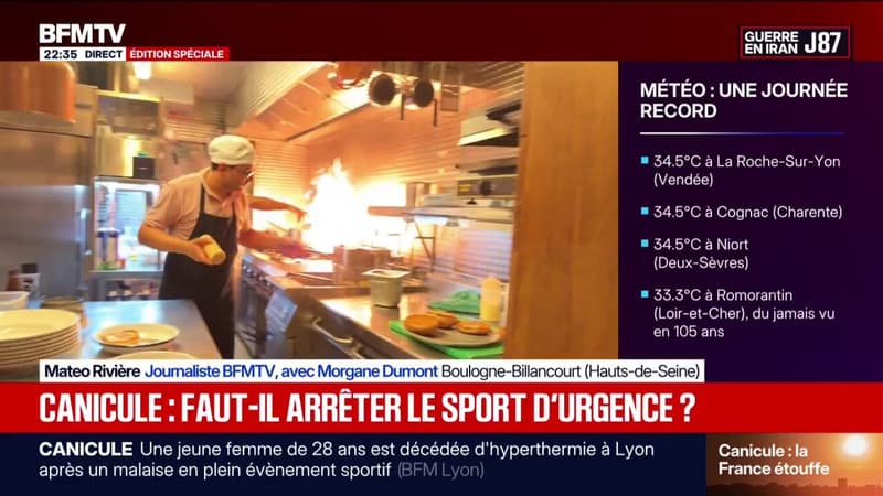 Alors qu'une chaleur inédite touche la France, le personnel d'une pizzeria s'adapte à cette canicule