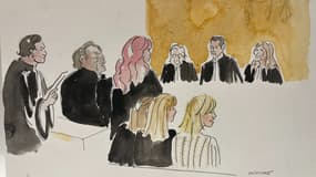 Un croquis du procès de Gérard Depardieu pour "agressions sexuelles" à Paris. 