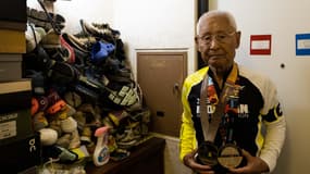 Hiromu Inada, le triathlète japonais qui détient le record de l'homme le plus âgé ayant bouclé un Ironman, le 2 août 2021.