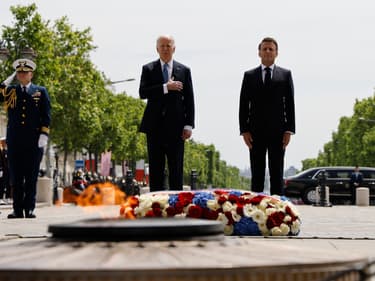 Joe Biden et Emmanuel Macron sur les Champs Elysées le 8 juin 2024