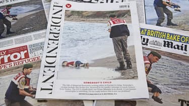 La photo du jeune Aylan publiée par la presse quotidienne britannique.