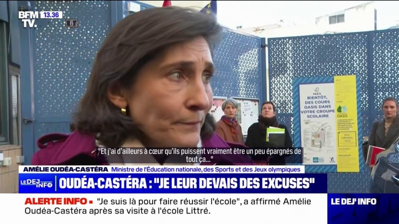 Amélie Oudéa-Castéra huée à son arrivée à l'école publique Littré a présenté ses 