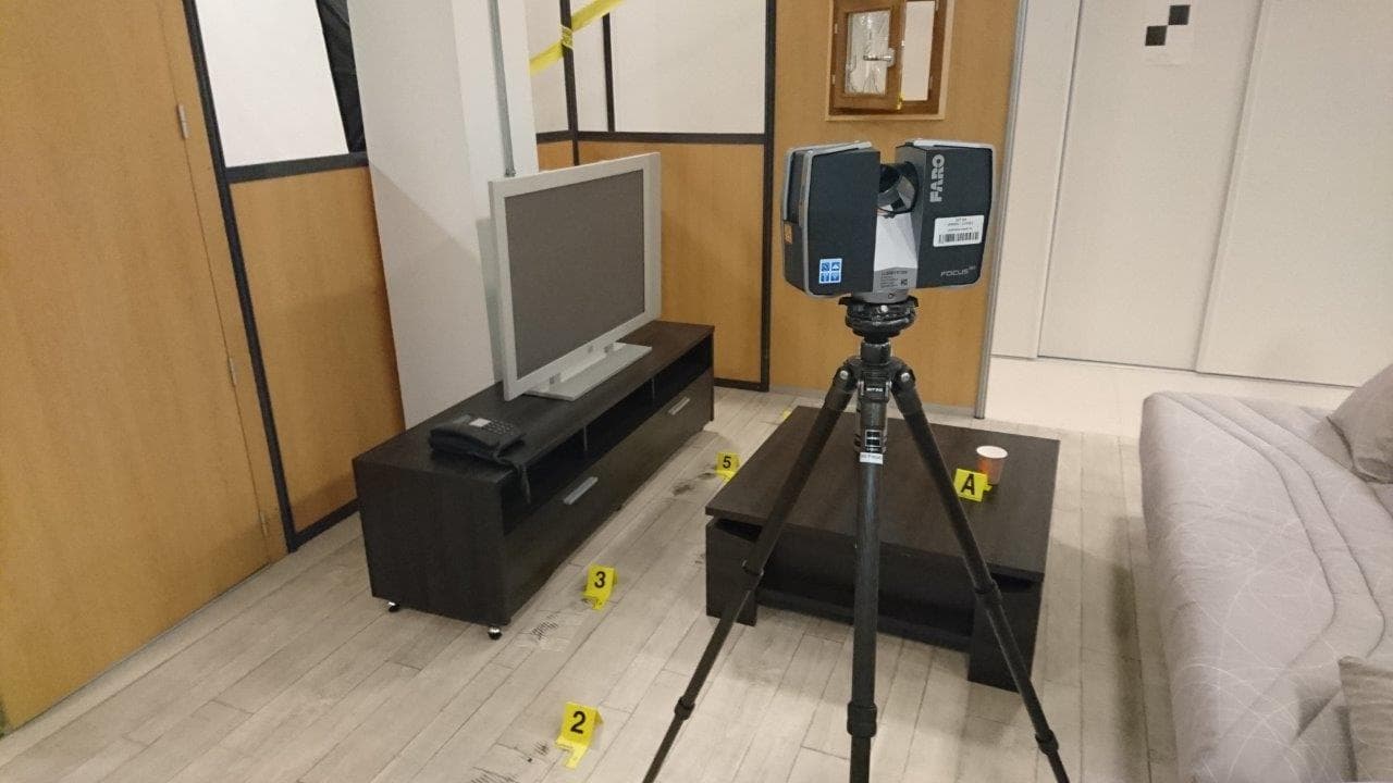 Modélisation 3D d'une scène de crime d'exercice.