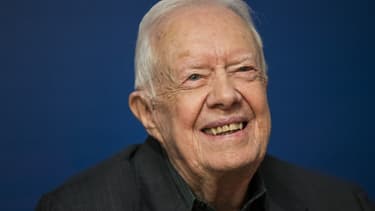 L'ancien président des Etats-Unis Jimmy Carter pendant une dédicace de livres à New York, le 26 mars 2018