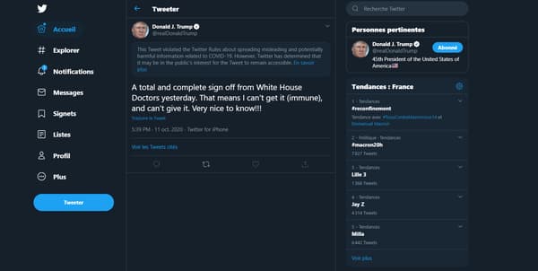 Le tweet de Donald Trump qui a violé les règles d'utilisation de la plateforme Le tweet de Donald Trump qui a violé les règles d'utilisation de la plateforme