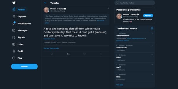 Le tweet de Donald Trump qui a violé les règles d'utilisation de la plateforme