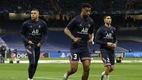 Mbappé, Kimpembe et Hakimi lors du match Real-PSG, à Madrid le 9 mars 2022