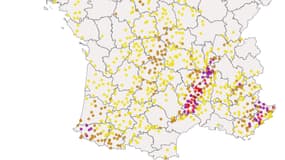 La carte des cumuls de pluie enregistrés entre le 16 et le 17 octobre  en France et ayant causé de nombreuses inondations