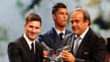 Platini avec Messi et Ronaldo en 2015