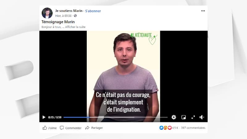 Marin Sauvajon est revenu pour la première fois sur son agression dans une vidéo publiée sur la page Facebook de son association "La Tête Haute - Je soutiens Marin".