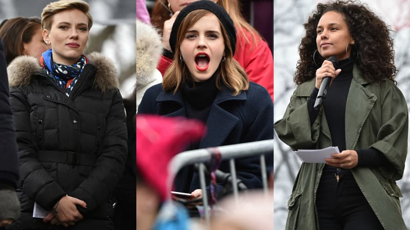 Scarlett Johansson, Emma Watson et Alicia Keys durant la Women's March à Washington