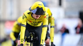Matteo Jorgenson (Visma-Lease a Bike) lors du contre-la-montre par équipes sur Paris-Nice (3e étape), le 5 mars 2024