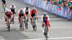 Christophe Laporte lors de la course olympique sans savoir qu'il vient de décrocher la médaille de bronze, le 3 août 2024