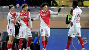La joie d'Akliouche, buteur avec Monaco contre Brest le 22 novembre 2024.
