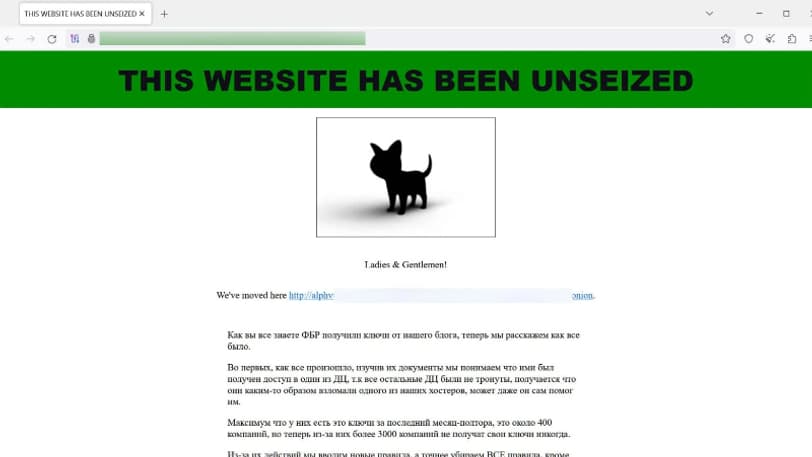 Une capture d'écran du site de BlackCat faite par le média Bleeping Computer