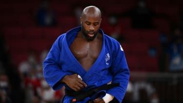 Le judoka Teddy Riner, après avoir battu le Japonais Aaron Wolf, lors de finale par équipes mixtes aux Jeux de Tokyo 2020, le 31 juillet 2021 à Tokyo