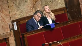Le député du Gard Gilbert Collard, allié au Front National, et la députée FN du Vaucluse Marion Maréchal Le Pen à l'Assemblée nationale à Paris, le 24 Juin 2015. 