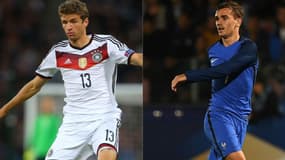 L'Allemand Thomas Müller (à gauche) et le Français Antoine Griezmann (à droite) les deux principaux atouts offensifs de leurs équipes respectives