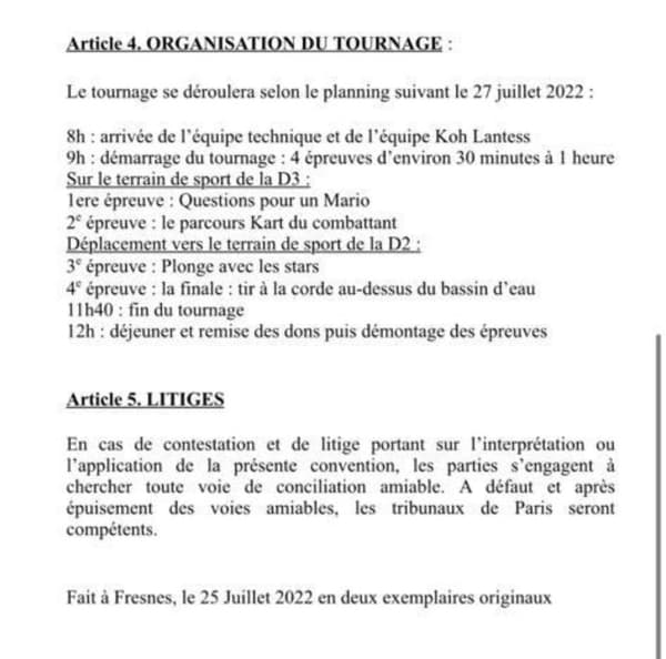 Extrait de la convention passé entre l'organisation de "Kohlantess" et la prison de Fresnes.