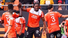 Lorient-Rennes : la joie du buteur des Merlus Isaak Touré 