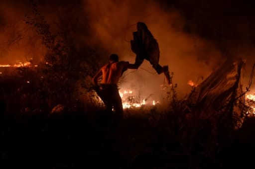 Un homme lutte contre les flammes des incendies à Vigo, en Espagne, le 15 octobre 2017 Un homme lutte contre les flammes des incendies à Vigo, en Espagne, le 15 octobre 2017