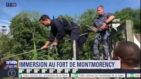 En stage commando avec les forces de sécurité, on a testé la tyrolienne à 30 mètres du sol 