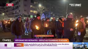 A Rouen, une manif au flambeau contre la réforme des retraites