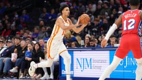 Zaccharie Risacher lors du match Atlanta-Philadelphie (124-110, NBA), le 11 avril 2025
