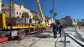 Le chantier du port de Sanary-sur-Mer (Var) sur le quai Charles de Gaulles, le lundi 15 janvier 2024.