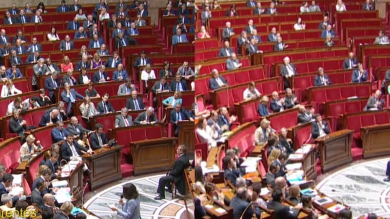 Les fauteuils de l'hémicycle, avant et après le début du match