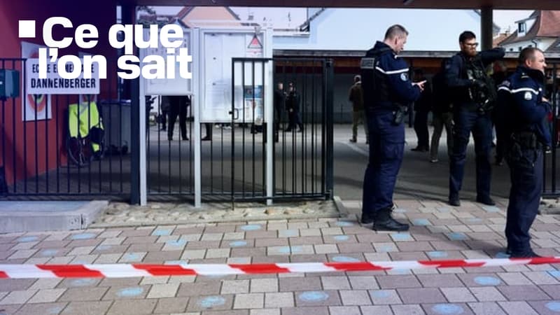 Des gendarmes devant l'école de Souffelweyersheim, dans le Bas-Rhin, le 18 avril 2024