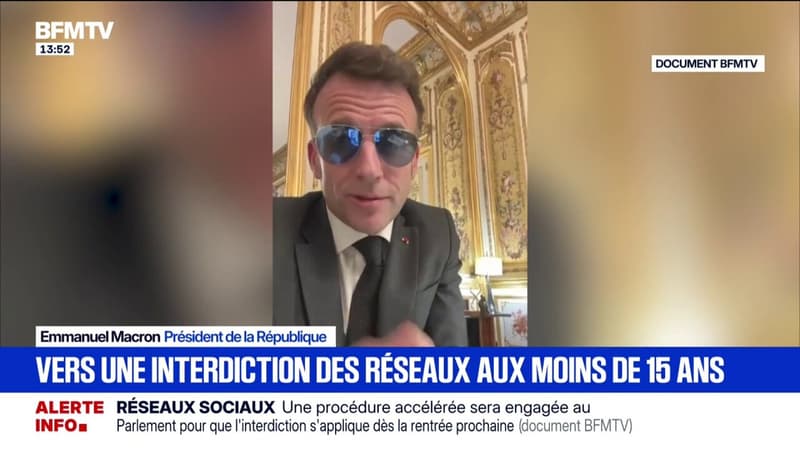 Emmanuel Macron annonce engager une procédure accélérée au Parlement pour interdire l'usage des réseaux sociaux aux moins de 15 ans dès "la rentrée prochaine" (document BFMTV)