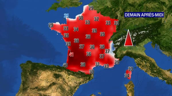 Carte des températures en France jeudi après-midi.